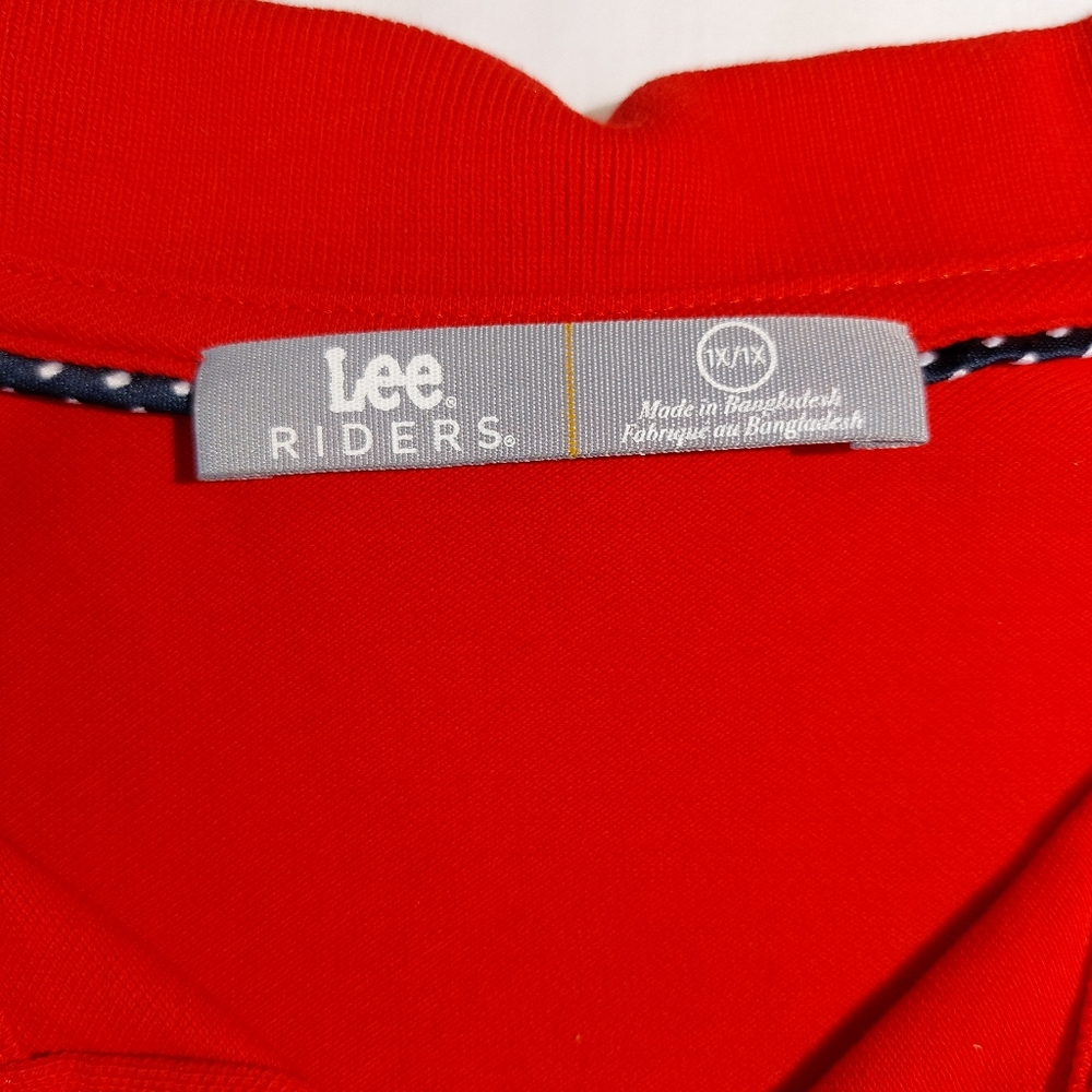 Lee Riders Instantly Slims You Bright Red Polo Shirt 1X EUC - Picture 2 of 9